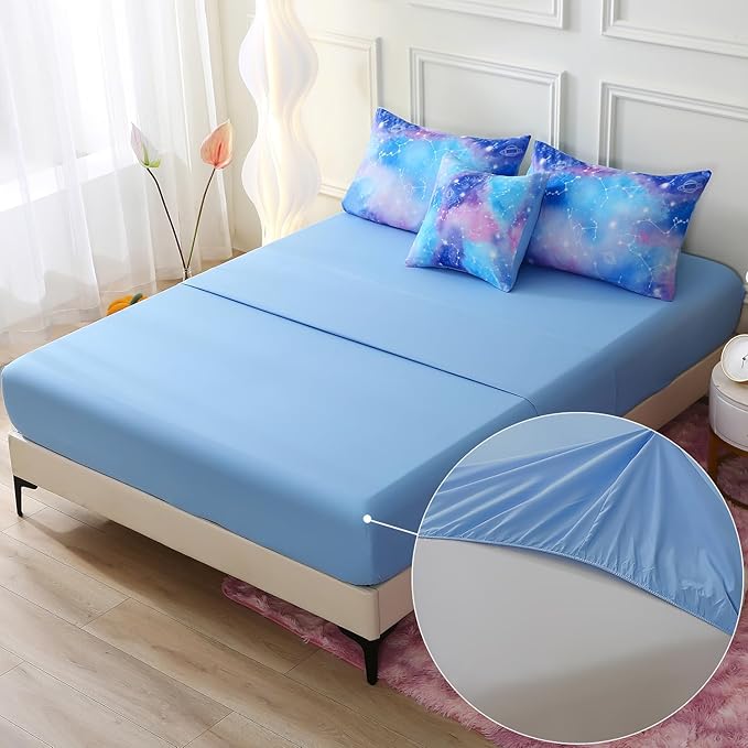 JQinHome Twin Gradient Galaxy Comforter Set for Girls,6 Piece Bed in A Bag 3D Colorful Tie Dye Constellation Print Ombre Bedding Set with Sheets(Blue)
