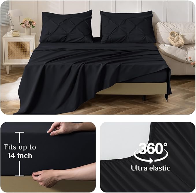 JOLLYVOGUE Twin Comforter Set 5 Pieces - Bed in a Bag Twin for All Season, Pintuck Bedding Comforter Sets with Comforter, Flat Sheet, Fitted Sheet and Pillowcases & Shams, Black