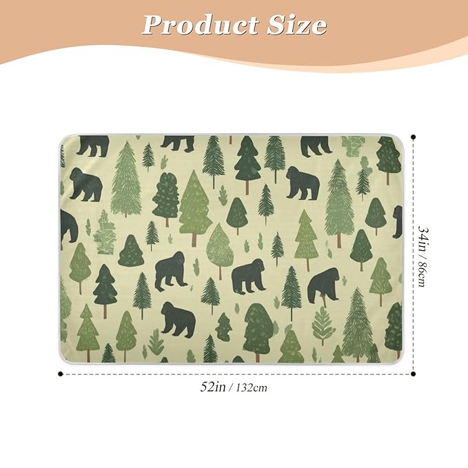 Waterproof Bed Pad Reusable Changing Pad Toddler Mattress Protector Large Pee Pad Baby Diaper Pad Soft Washable Liner Forest Cartoon Gorillas Green