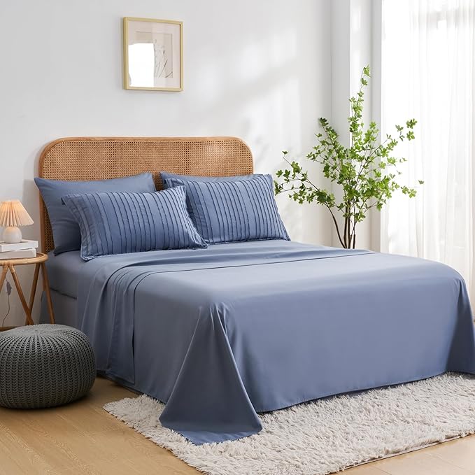 WURUIBO Comforter Set Size, Blue Comforter Set Queen Size, 7 Pieces Bed in a Bag, Ultra Soft Queen Bedding Set, Bed Set for All Seasons, Flat Sheet, Fitted Sheet, Pillowcases, Pillow Shams