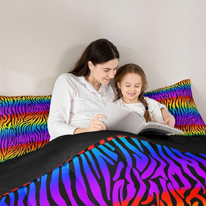 Feelyou Zebras Skins Comforter Set - Rainbow Zebra Stripes Bedding for Kids & Adults - Ultra Soft Twin Size Duvet Set