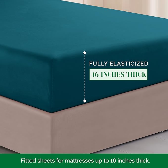 Elegant Comfort Luxurious 1500 Premium Hotel Quality Microfiber Three Line Embroidered Softest 4-Piece Bed Sheet Set, Wrinkle and Fade Resistant, King, Marine Teal