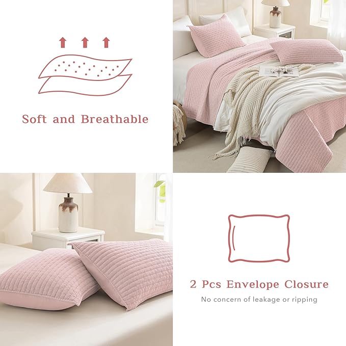 CozyTide Oversized King Bedspread 128"x120",Stone-Washed Cotton Blush Pink Oversized King Quilt Bedding Set,3 Pieces Lightweight Extra Large Farmhouse Boho Bedspread & Coverlet Sets Soft