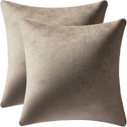 Throw Pillow Covers 16x16 Taupe: Pack of 2 Cozy Soft Velvet Square Modern Luxury Decorative Throw Pillow Cases for Sofa Couch Living Room Bed Home Decor
