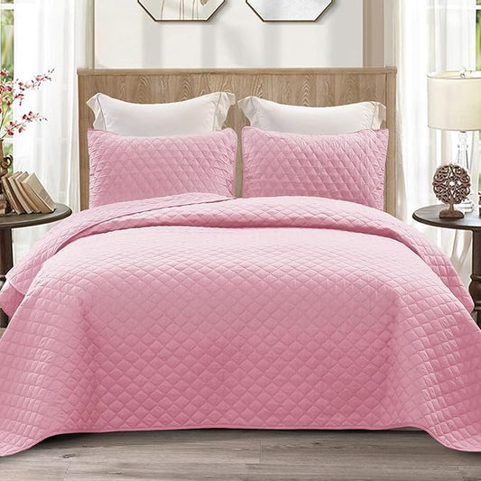 Exclusivo Mezcla Reversible Full Queen Quilt Bedding Set with Pillow Shams, Lightweight Quilts Queen Size, Soft Bedspreads Bed Coverlets for All Seasons - (Bright Pink, 90"x96")
