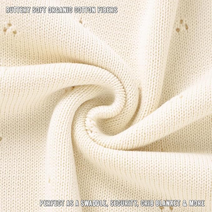 Baby Gift Set - Organic Cotton Newborn Blanket Essentials, Thoughtful Baby Shower & New Baby Gift for Boys & Girls (Pointelle - Butter Cream)