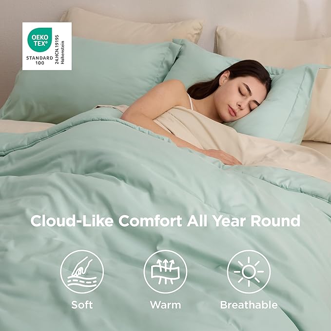 Bedsure California King Comforter Set Sage Green, 7 Pieces Soft Comforter for Cal King Size Bed with Sheets, Pillowcases & Shams, All Season Boho California King Size Bed in a Bag