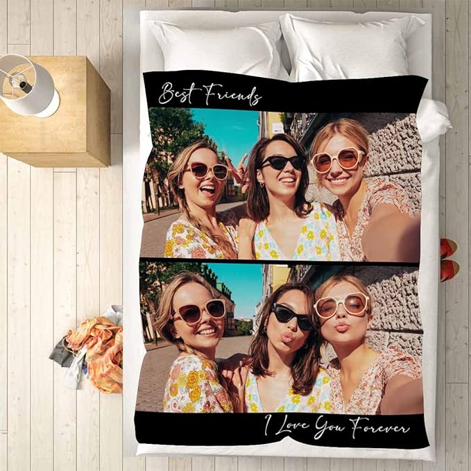 Personalized Blanket with Pictures, 2 Photos Customized Blanket Photo Blankets Customize Personalized Best Friend Sister Pictures Blankets for Family Friend