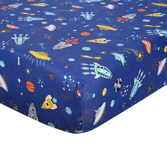 Astronaut Space Galaxy Baby Crib Sheet - Fitted Toddler Sheet Polyester Baby Sheet for Standard Crib and Toddler mattresses Nursery Bedding Sheet Crib Mattress Sheets for Boys 1 Pack - by UOMNY