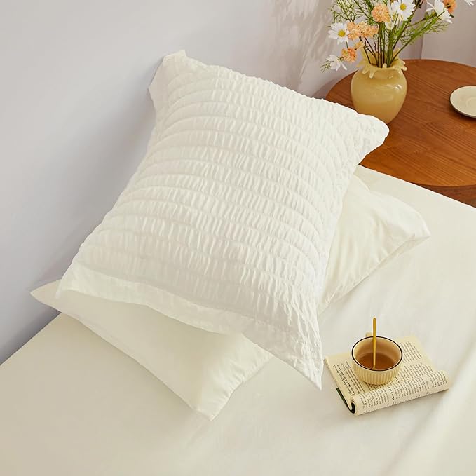 Love's cabin Seersucker Ivory Twin XL Comforter Set, 5-Piece All Season Lightweight Bed in a Bag Bedding Set with Comforter, Flat Sheet, Fitted Sheet, Pillowcase and Sham | Soft, Breathable, Lightweight