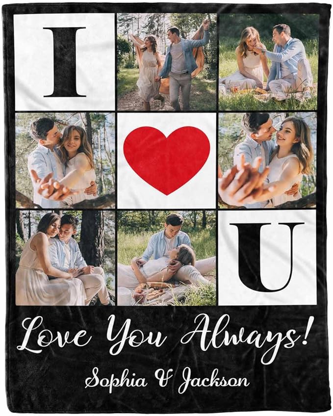 Ships Next Day, Custom Photo Blanket Personalized Valentines Day Blanket for Boyfriend Girlfriend, Couples Blanket I Love You Valentine's Day Birthday Gifts for Wife Husband Him/Her