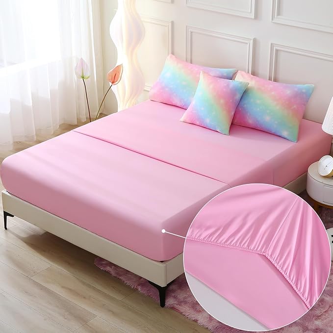 JQinHome Glitter Bedding Set Queen Size,6 Piece Bed in A Bag 3D Colorful Rainbow Galaxy Comforter Set for Girls Kids-All Season Microfiber Tie-Dye Bedding Sets(Rainbow)