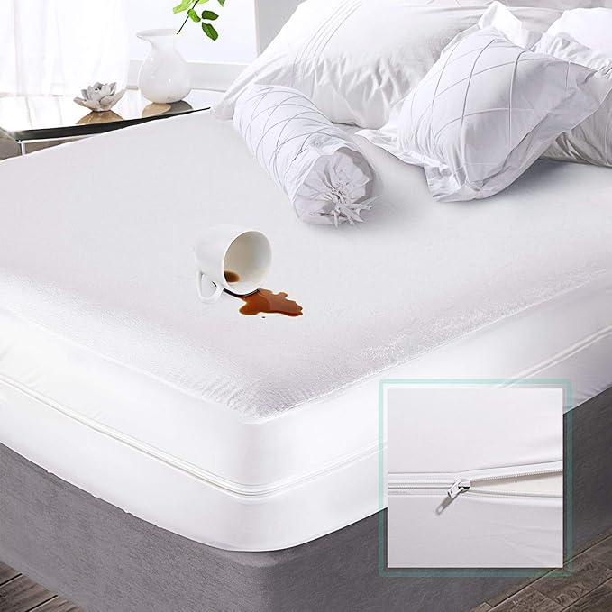 Nestl Premium Zippered Mattress Encasement - Water Proof Full Mattress Protector - Cotton Terry Top Fits 15 Inches Deep - Full