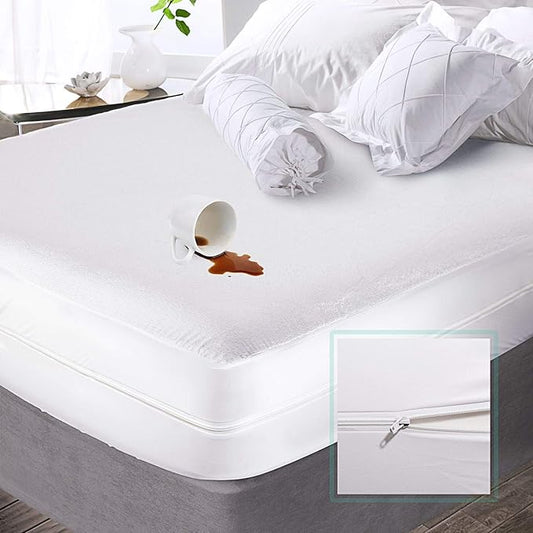 Nestl Premium Zippered Mattress Encasement - Water Proof Queen Mattress Protector - Cotton Terry Top Fits 15 Inches Deep - Queen