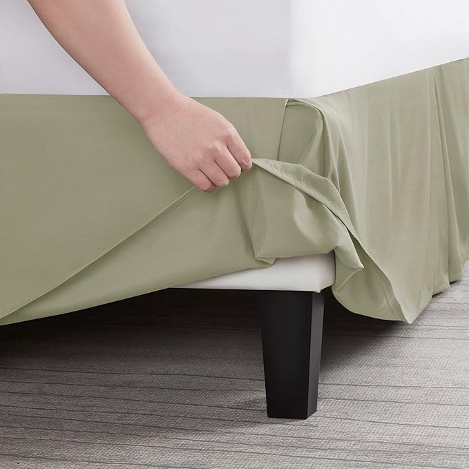 Nestl Green Bed Skirt King Size - King Bed Skirt 14 Inch Drop - Brushed Microfiber Bed Skirts - Hotel Quality Pleated Bed Skirt - Shrinkage & Fade Resistant