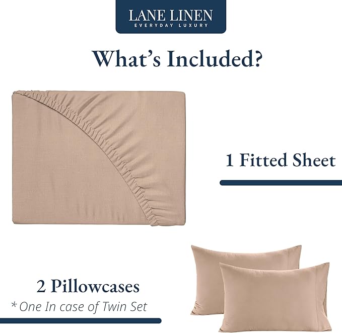LANE LINEN Full Fitted Sheet, 100% Organic Cotton, 3-Piece Set (1 Fitted Sheet,2 Pillowcases), Percale Weave, Full Bed Bottom Sheet, Ultra Soft, Fits Mattress Upto 15" Deep - Taupe(No Flat Sheet)