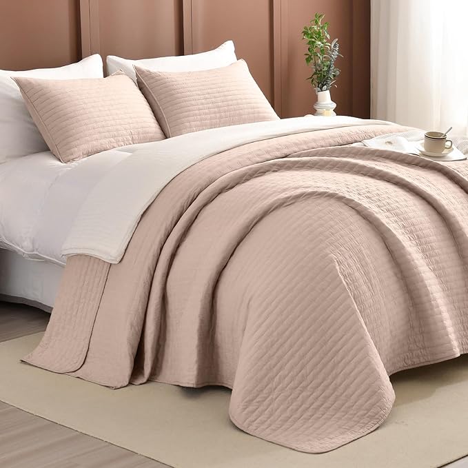 Lady Ann Camel Oversized Queen Bedspreads 100x106, Extra Large 3PCS Oversized Queen Quilt Set for Bed, Lightweight & Ultra-Soft Farmhouse Bedspreads & Coverlets