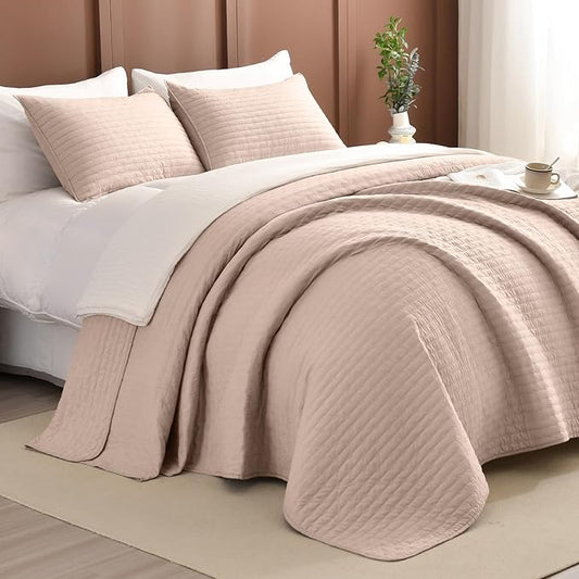 Lady Ann Camel Oversized Queen Bedspreads 100x106, Extra Large 3PCS Oversized Queen Quilt Set for Bed, Lightweight & Ultra-Soft Farmhouse Bedspreads & Coverlets