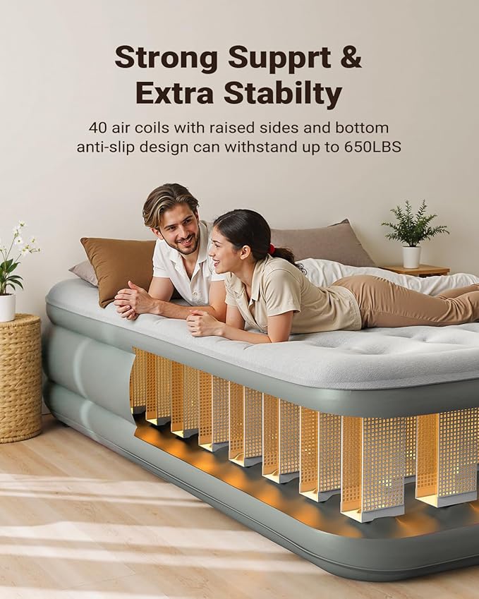 iDOO Air Mattress Queen with Built in Pump, 18 Raised Comfort Inflatable Blow up Mattress, Upgraded Four Chamber Portable Air Bed for Guests and Home, Colchon Inflable, 650 lbs Max