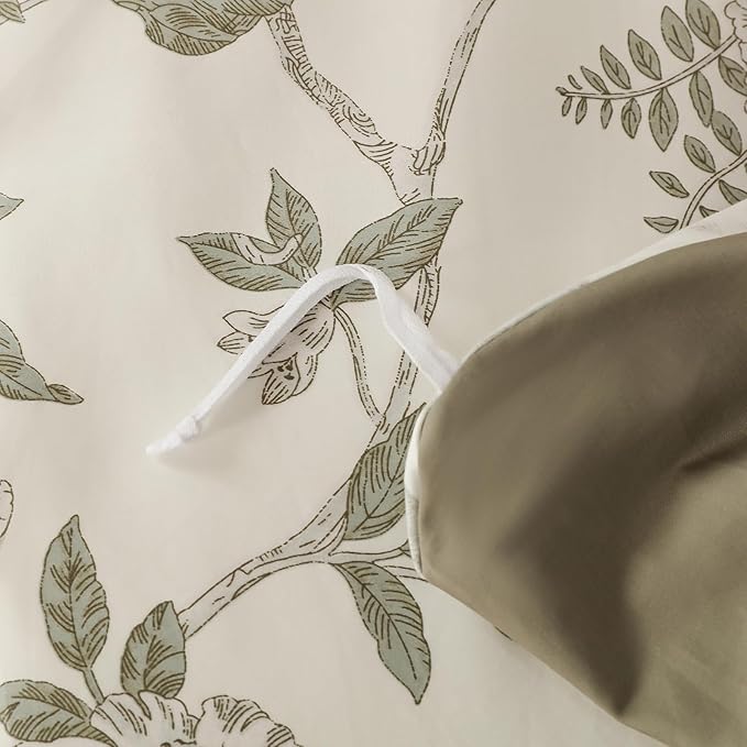 OAITE Duvet Cover Set Queen Size Floral Pattern 600 Thread Count Ultra Soft 100% Long Staple Cotton Duvet Cover Sets 3-PC, Breathable Duvet Cover with Zipper Closure & Corner Ties