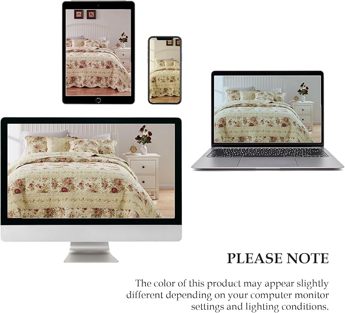 Greenland Home Antique Rose Full/Queen Quilt Set, Ecru