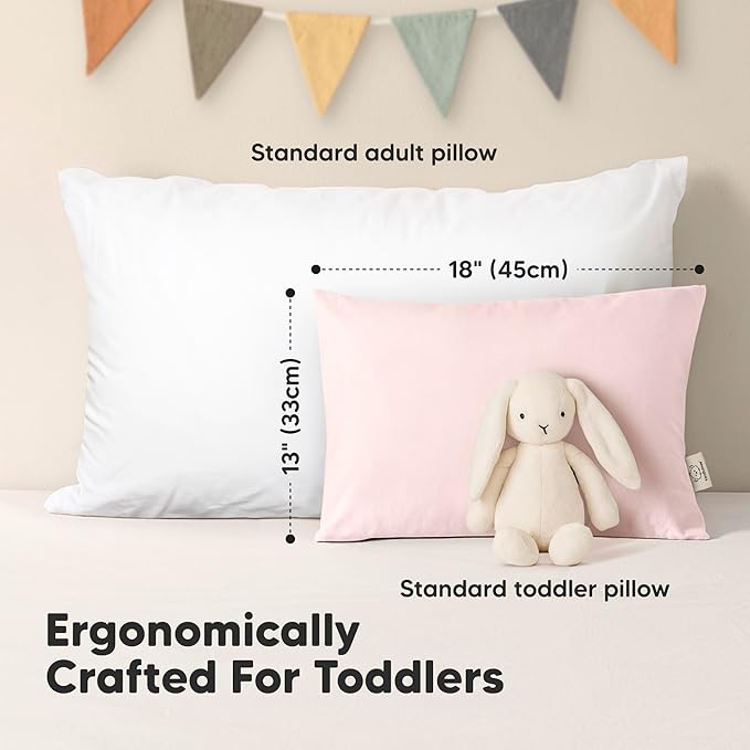 KeaBabies 2-Pack Toddler Pillows 2 Year Old to 5-13x18 Soft Organic Cotton Kids Pillow for Sleeping, Travel, School, Daycare, Nap, Toddler Bed, Machine Washable, Without Pillowcase (Mist Pink)