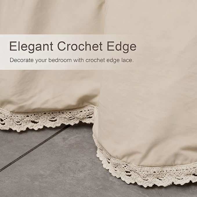 Queen Size 14 inch Drop Ivory Dust Ruffle, 100% Lightweight Cotton Ruffled Bed Skirt, French Coutry Style, Lace Ruffled Bed Skirt with Split Corners