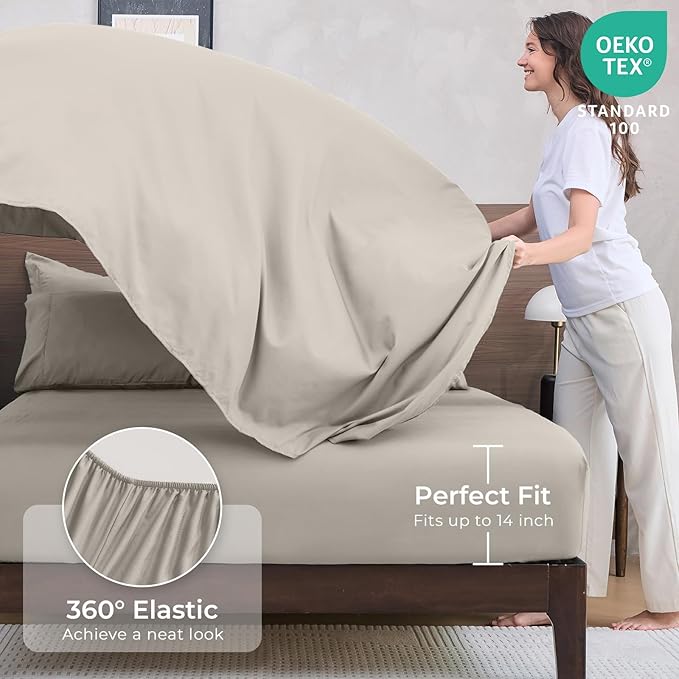 HEVUMYI Oatmeal Twin Comforter Set - 5-Piece All Season Bed in a Bag Twin, Ultra Soft Bedding Set with Comforter, Flat Sheet, Fitted Sheet, Pillowcases, Pillow Shams