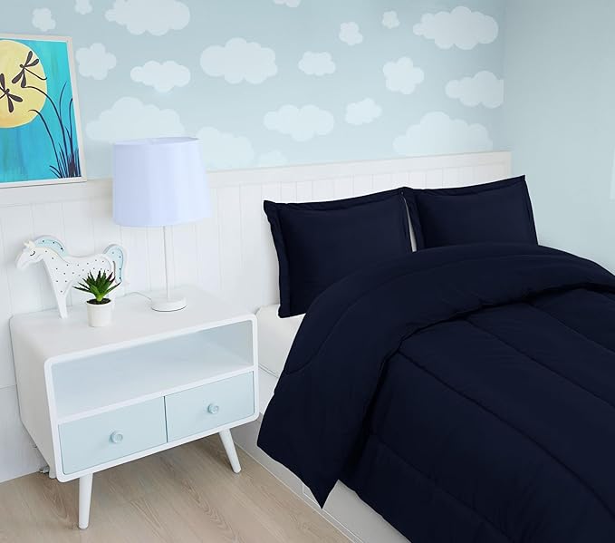 Utopia Bedding All Season Navy Comforter Set with 2 Pillow Cases, 3 Piece Soft Brushed Microfiber Kids Bedding Set for Boys/Girls, Machine Washable (Twin)