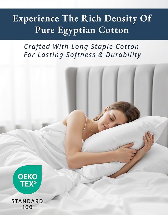 LANE LINEN 100% Egyptian Cotton Twin Sheets Set, Soft & Comfy Luxury Hotel Style Thick Sheets Twin Size Bed Set, No Pill Natural Cooling Elegant Jaquard Swiss Dot White Sheets