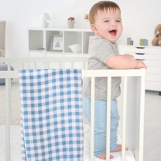LifeTree Baby Swaddle Blankets, Boys Girls Muslin Swaddling Wrap Receiving Blanket for Newborn, 70% Viscose from Bamboo and 30% Cotton, Large 47" x 47", Duck and Checkered