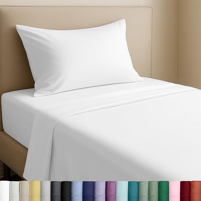 California Design Den Natural 100% Cotton Sheets Twin XL Size Set - Soft Sateen Weave, Twin XL Sheet Sets with 12" Pockets, Breathable and Durable Bedding for Dorm Rooms, College (White)
