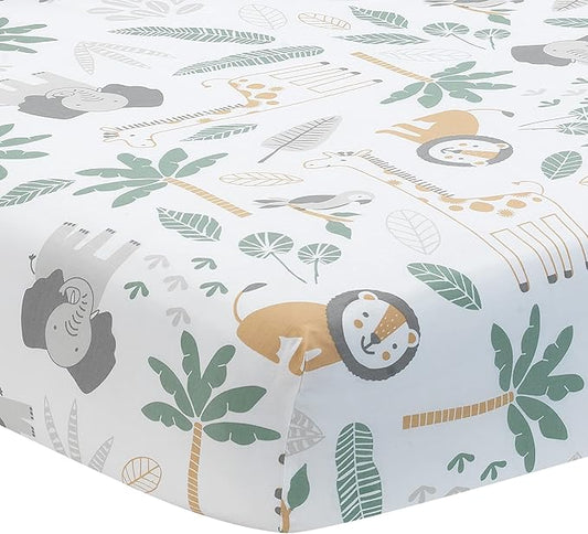 Lambs & Ivy Jungle Friends 100% Cotton Safari Animals Baby Fitted Crib Sheet