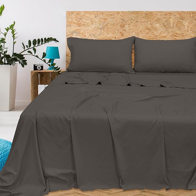 Royale Linens 300 Thread Count 100% Long Staple Combed Cotton Flat Sheet - Super Soft - Top Sheets - Full Flat Sheet Sold Separately - Breathable, Cool & Crisp Percale Sheets Only (Twin XL, Grey)