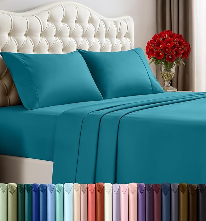 Utopia Bedding Queen Size Sheet Set – 4 Piece Bed Sheets, Soft and Breathable Microfiber, Includes 1 Fitted Sheet, 1 Flat Sheet and 2 Pillowcases – Oeko-Tex - (Denim Blue)