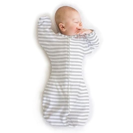 SwaddleDesigns Transitional Swaddle Sack, Arms Up Half-Length Sleeves & Mitten Cuffs, Swaddle for Newborn Transition to Baby Sleep Sack Wearable Blanket, 6-9 Month, 21-24 lb, Heathered Gray Stripes