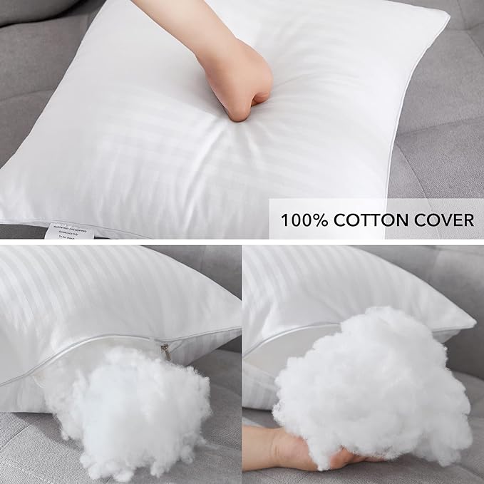 Oubonun 22 x 22 Throw Pillow Inserts, Firm and Fluffy Decorative Square Pillows for Couch Bed Sofa with Soft Cotton Cover White Cushion with Down Alternative Pack of 2