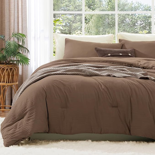 WRENSONGE California King Comforter Set - 3 Pieces Prewashed Brown Comforter Soft Lightweight for All Seasons,Down Alternative Comforters California King Size with 2 Pillow Shams