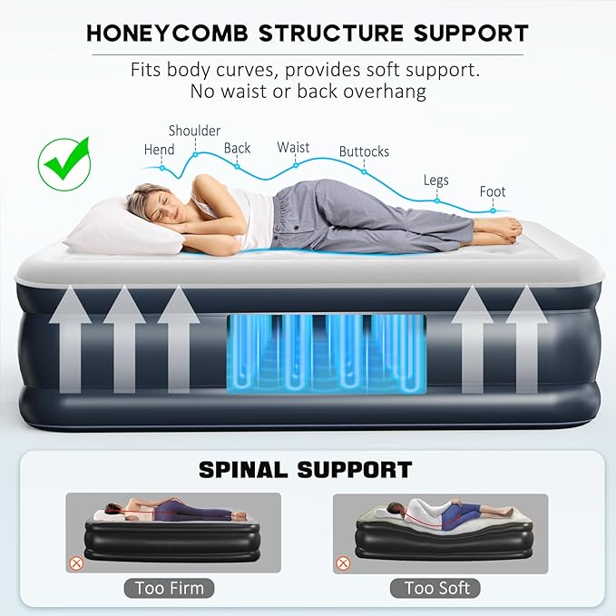 nalone Air Mattress Full with Built in Pump, 18'' Luxury Self Inflatable Mattress, 2026 Upgraded Fast Blow Up Mattress with Carry Bag, Portable Air Bed for Home, Travel & Camping, 650lbs Max