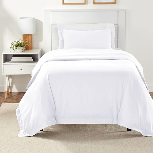 Amazon Basics Lightweight 2-Piece Microfiber Duvet Cover Set with Zipper Closure, Twin/Twin XL, Bright White