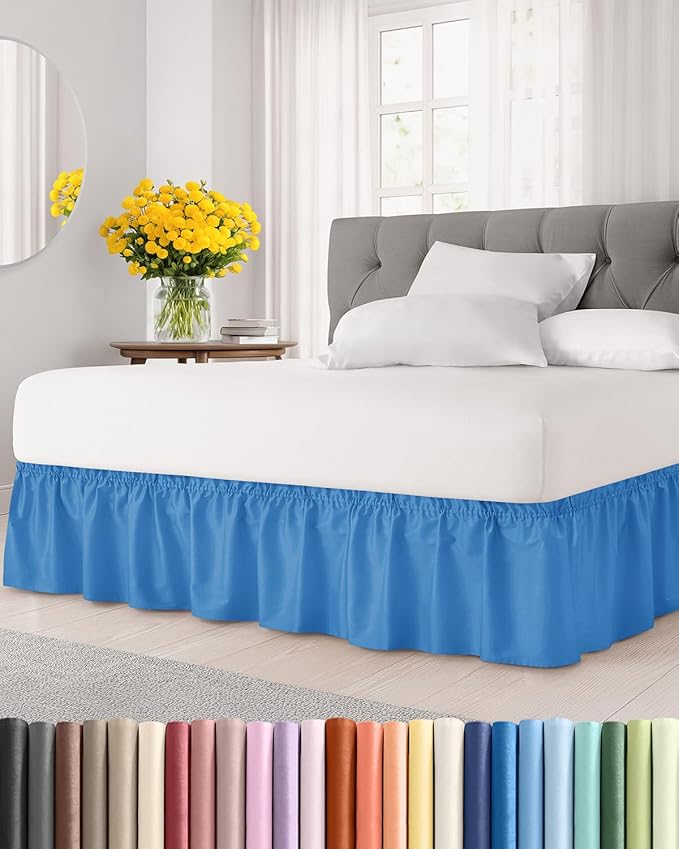 Wrap Around Dust Ruffle Bed Skirt - Royal Blue - Twin/Twin XL Size Beds w/ 12 Inch Drop - Easy Fit Elastic - Adjustable Pleated Bedskirt w/Brushed Fabric - Wrinkle Free, Women, Men, Kids & Teens