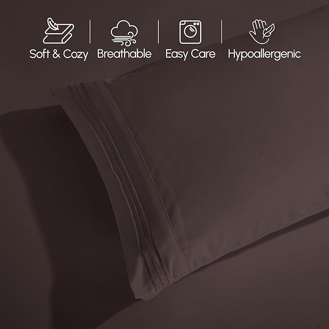 Elegant Comfort Luxurious 1500 Premium Hotel Quality Microfiber Three Line Embroidered Softest 4-Piece Bed Sheet Set, Wrinkle and Fade Resistant, King, Chocolate Brown