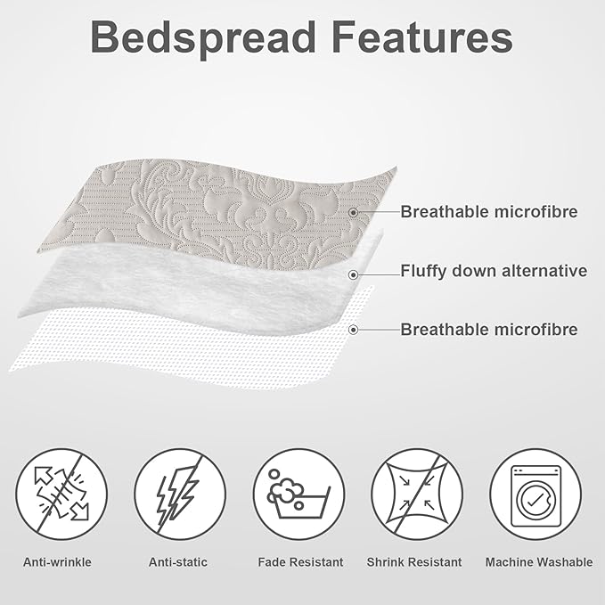 Hansleep Cream Quilt Twin Size - Damask Ultrasonic Summer Bedspread Twin, Soft Lightweight Coverlet Bedding Set, 2 Pieces (1 Quilt, 1 Pillow Shams)