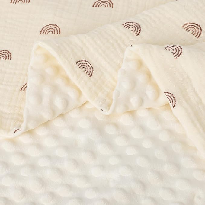 Cotton Muslin Front Nursery Fluffy Dotted Fleece Back Receiving Bed Quilt, Reversible Baby Blanket for Unisex Newborn Baby Toddler Boys Girls
