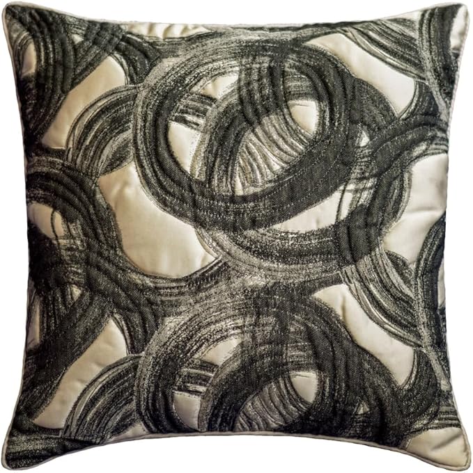 The HomeCentric King/Queen/Twin Black Decorative King 90"x18" Bed Runner with Pillow Cover, Circle, Rings, Quilted Bed Scarf on Jacquard Fabric - Circlewise