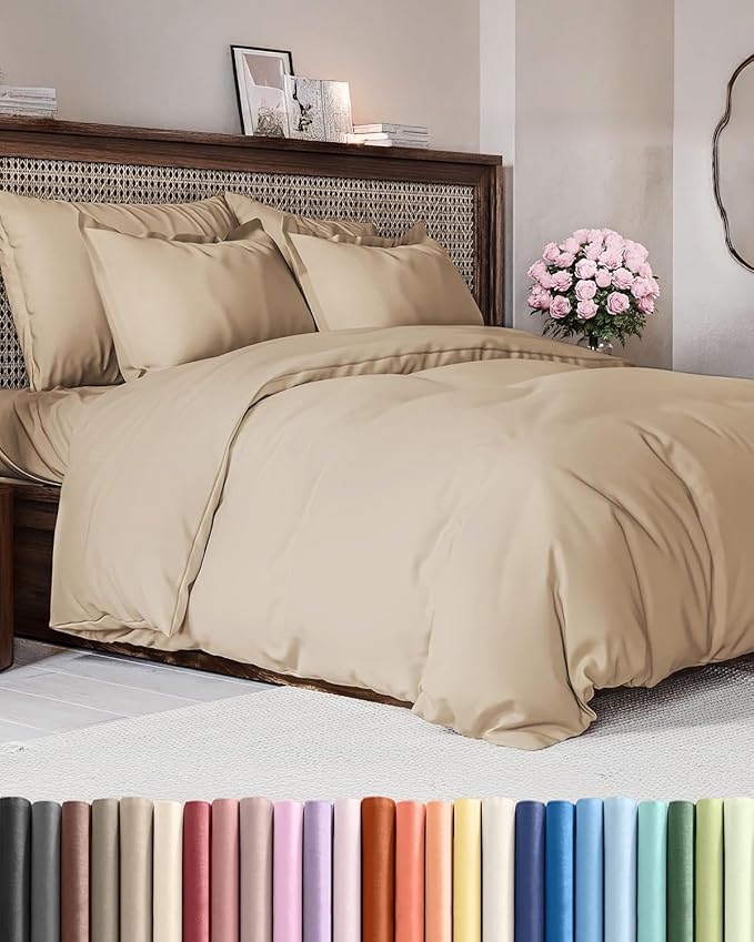 Duvet Cover Queen Size - Extra Soft Queen Size Duvet Cover - Lightweight, Breathable & Cozy - Easy Care & Fade Free with Zipper Closures & Ties - 90" x 90" Inches - (Cream) Comforter Not Included