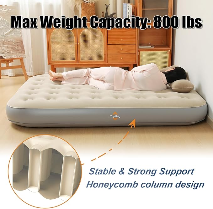 Queen Air Mattress with Built - in Electric Pump - Fast Inflation, Supports up to 650 lbs - Ideal for Camping, Home, Guests, and Portable Travel Use