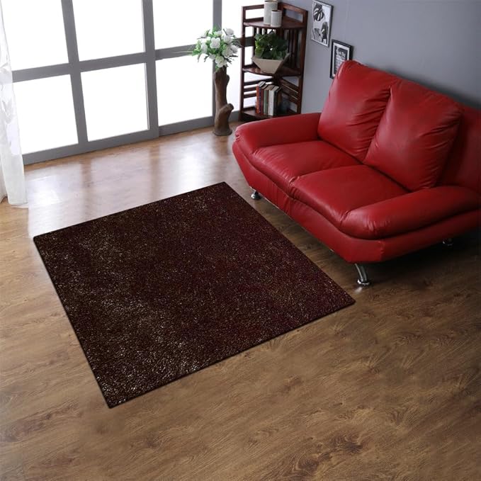Hand Tufted SHAG Polyester ECO-Friendly Area Rugs - 6'x6', Square, Brown, Solid Plain Design, High Pile Thick Handmade Anti Skid Area Rugs for Living Room, Bed Room K00111