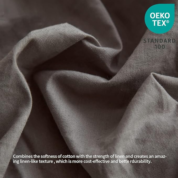 BISELINA French Linen Bed Skirt with Pleated Frills 14-Inch Tailored Drop Natural Flax Cotton Blend Dust Ruffle Soft Cozy Farmhouse Bedding (14" King, Ruffle Dark Grey)