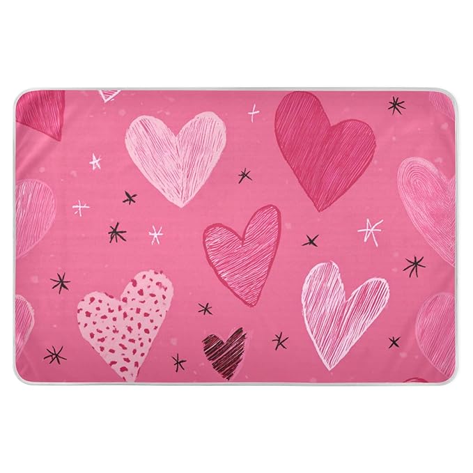 Waterproof Bed Pad Reusable Changing Pad Toddler Mattress Protector Large Pee Pad Baby Diaper Pad Soft Washable Liner Hearts Stars Hot Pink